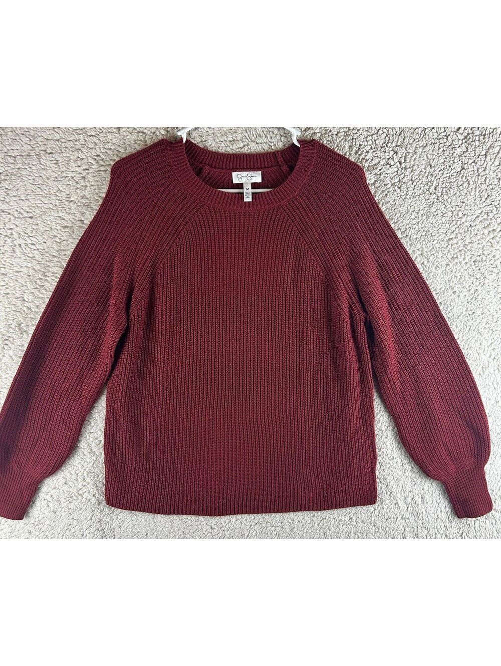 Jessica Simpson Women’s Maroon Knit Sweater Size Medium Burgundy Pullover Fall